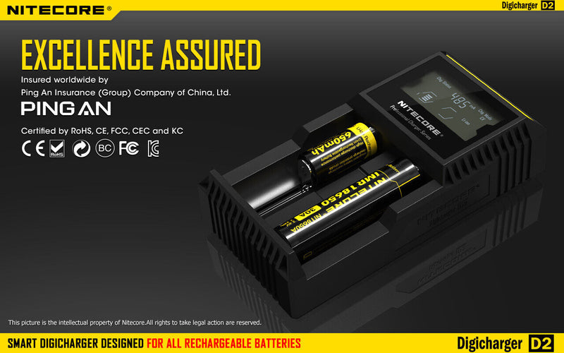 Nitecore Digicharger Battery Charger Independent Simultaneous LCD Panel Displays Made From ABS D2 -Nitecore - Survivor Hand Precision Knives & Outdoor Gear Store