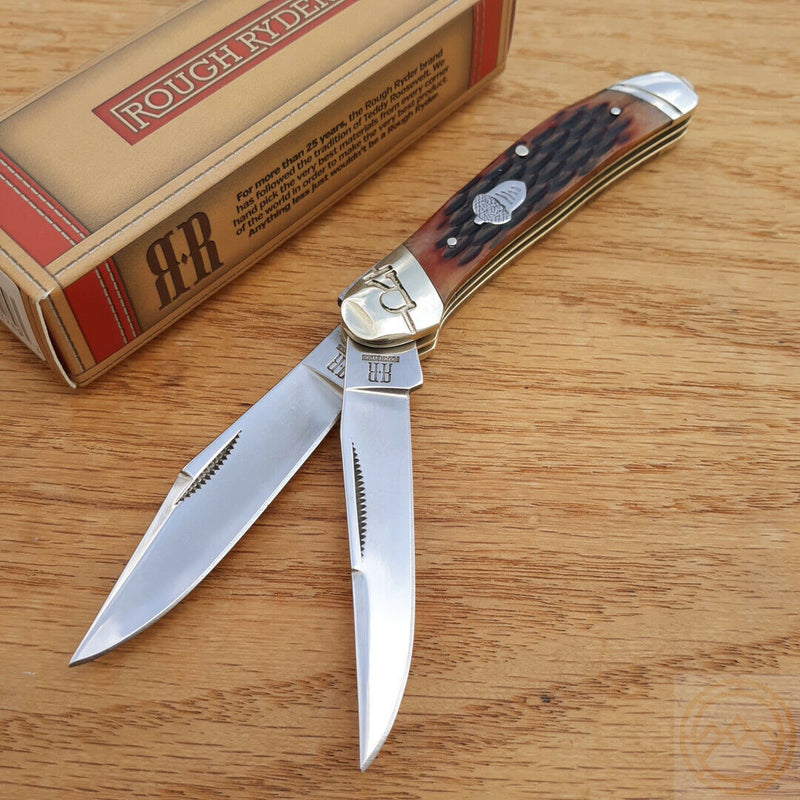 ROUGH RYDER MARLIN SPIKE KNIFE RED BONE 440 STAINLESS SHEEPSFOOT BLADE