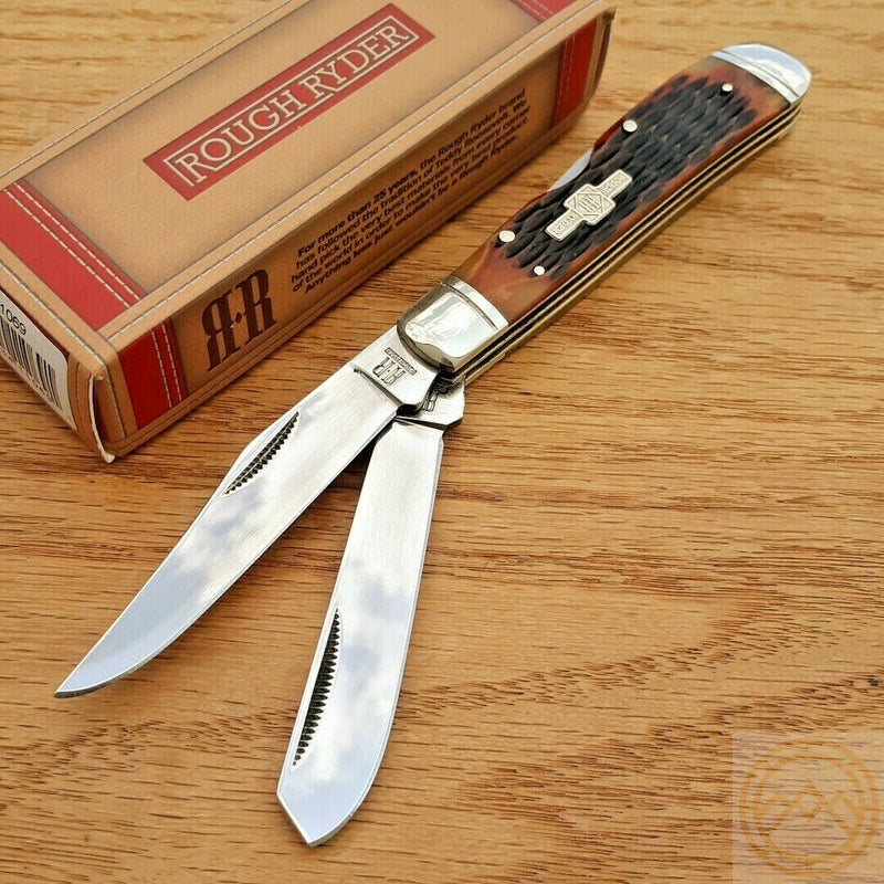 Rough Ryder Lockback Trapper Pocket Knife 440 Steel Blades Amber Bone Handle 1069 -Rough Ryder - Survivor Hand Precision Knives & Outdoor Gear Store