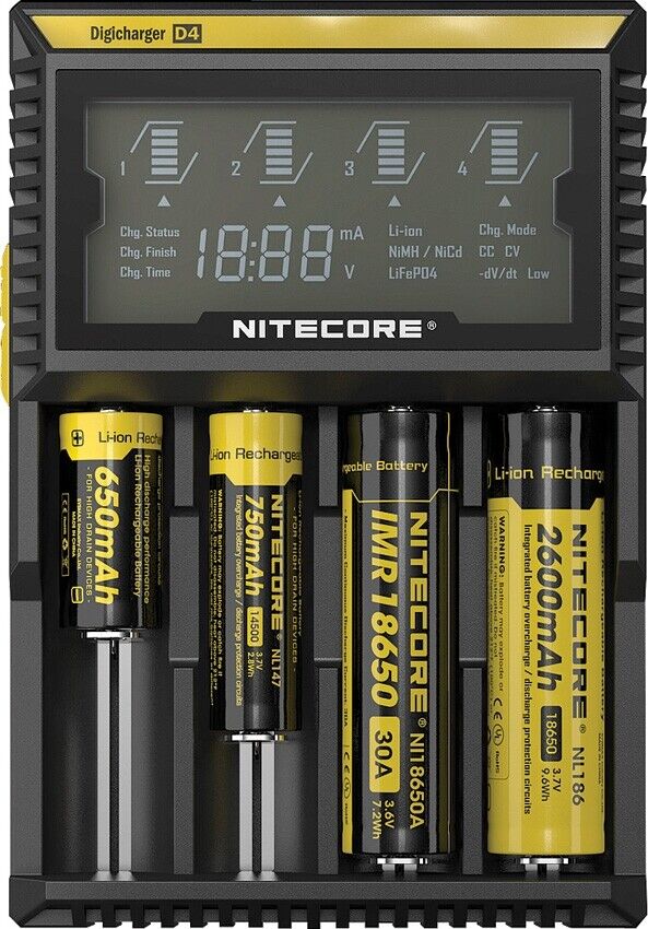 Nitecore Digicharger Battery Charger Independent Simultaneous LCD Panel Displays Made From ABS D4 -Nitecore - Survivor Hand Precision Knives & Outdoor Gear Store