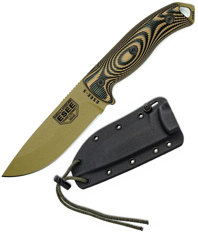 ESEE Model 5 Fixed Knife 5.25" Dark Earth Powder Coated 1095HC Steel Blade Black And Coyote Brown 3D Machined G10 Handle 5PDE0005 -ESEE - Survivor Hand Precision Knives & Outdoor Gear Store