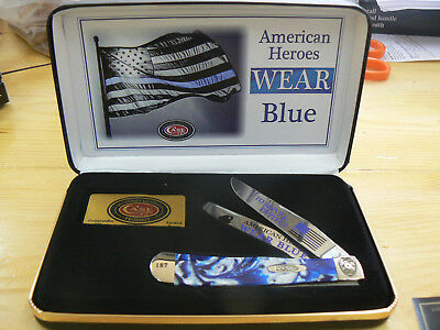 Case XX American Police Trapper Pocket Knife Stainless Blades Blue Corelon Handle BCBLUE -Case Cutlery - Survivor Hand Precision Knives & Outdoor Gear Store