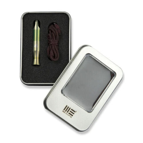 We Knife Co Green Anodized Finish Titanium Construction Whistle With Brown Paracord Lanyard A05CP -We Knife Co - Survivor Hand Precision Knives & Outdoor Gear Store