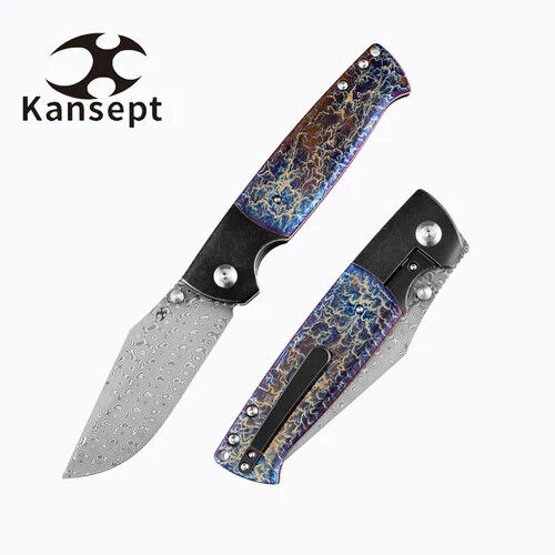 Kansept Knives Shikari Folding Knife 4.25" Damascus Steel Blade Titanium Handle 1027A8 -Kansept Knives - Survivor Hand Precision Knives & Outdoor Gear Store