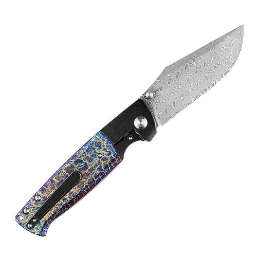 Kansept Knives Shikari Folding Knife 4.25" Damascus Steel Blade Titanium Handle 1027A8 -Kansept Knives - Survivor Hand Precision Knives & Outdoor Gear Store