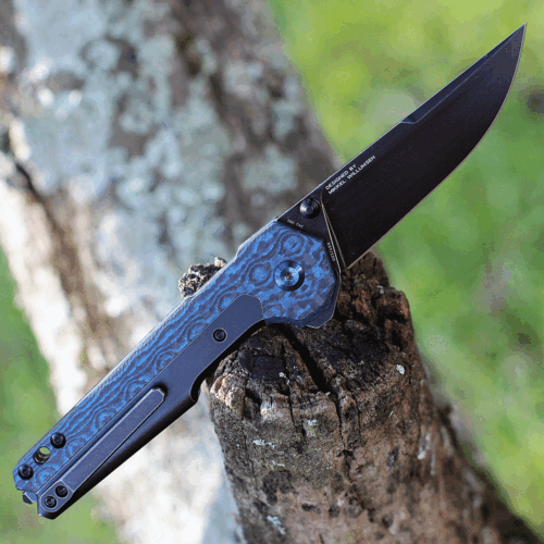 Kansept Knives EDC Tac Folding Knife 3.25" CPM S35VN Steel Blade Blue Titanium/Carbon Fiber Handle 2009A5