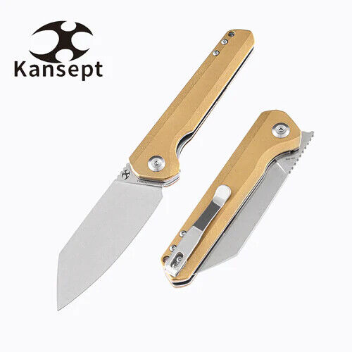 Kansept Knives Bulldozer Folding Knife 3.75" CPM S35VN Steel Blade Brass Handle 1028C1 -Kansept Knives - Survivor Hand Precision Knives & Outdoor Gear Store