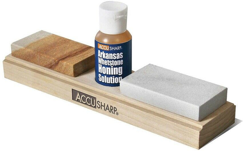 AccuSharp Arkansas Combo Kit Natural Fine & Medium Grits Honing Oil Wooden Base 023C -AccuSharp - Survivor Hand Precision Knives & Outdoor Gear Store