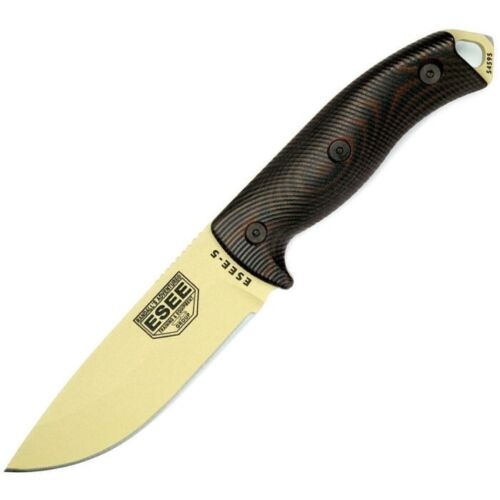 ESEE Model 5 Fixed Knife 5.25" Desert Tan Powder Coated 1095HC Steel Blade Black And Red 3D Machined G10 Handle 5PDT004 -ESEE - Survivor Hand Precision Knives & Outdoor Gear Store