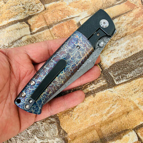 Kansept Knives Shikari Folding Knife 4.25" Damascus Steel Blade Titanium Handle 1027A8 -Kansept Knives - Survivor Hand Precision Knives & Outdoor Gear Store