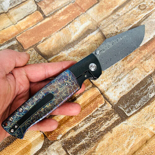 Kansept Knives Shikari Folding Knife 4.25" Damascus Steel Blade Titanium Handle 1027A8 -Kansept Knives - Survivor Hand Precision Knives & Outdoor Gear Store