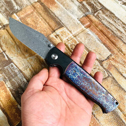 Kansept Knives Shikari Folding Knife 4.25" Damascus Steel Blade Titanium Handle 1027A8 -Kansept Knives - Survivor Hand Precision Knives & Outdoor Gear Store