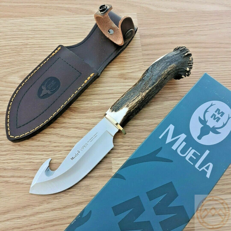 Muela Viper Fixed Knife 4.25" Stainless Steel Guthook Blade Crown Stag Handle 93301 -Muela - Survivor Hand Precision Knives & Outdoor Gear Store