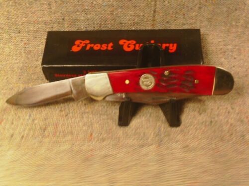 Frost Cutlery Copperhead Pocket Knife Stainless Steel Blades Red Pick Bone Handle 950RPB -Frost Cutlery - Survivor Hand Precision Knives & Outdoor Gear Store
