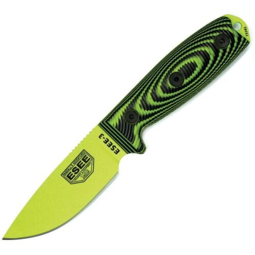 ESEE Model 3 Fixed Knife 3.88" Green Powder Coated 1095HC Steel Blade 3D Machined G10 Handle 3PMVG007 -ESEE - Survivor Hand Precision Knives & Outdoor Gear Store