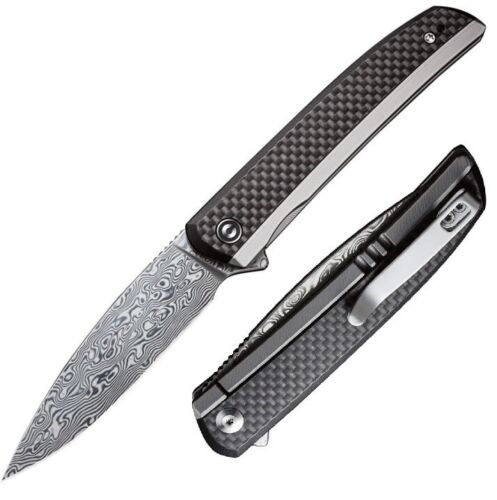 Civivi Savant Frame Folding Knife 3.5" Damascus Steel Blade Stainless/G10/Carbon Fiber Inlay Handle VC20063BDS1 -Civivi - Survivor Hand Precision Knives & Outdoor Gear Store