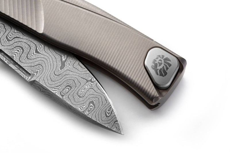 LionSTEEL Thrill Folding Knife 3.13" Damascus Steel Blade Gray Titanium Handle TTLDGY -LionSTEEL - Survivor Hand Precision Knives & Outdoor Gear Store